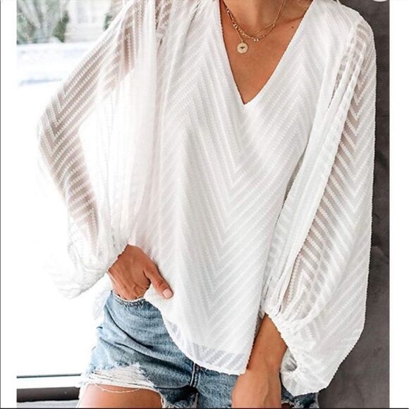Ballon See Through Sleeves Blouse - Picture 1 of 7